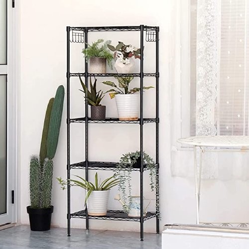 5-Tier Wire Storage Shelving Rack Unit Heavy Duty Metal Organizer Wire Rack with Leveling Feet Adjustable Shelves for Home, Bathroom, Kitchen, Office, Garage 5 Shelves Metal Storage Rack (Black) Brand: HEXAR